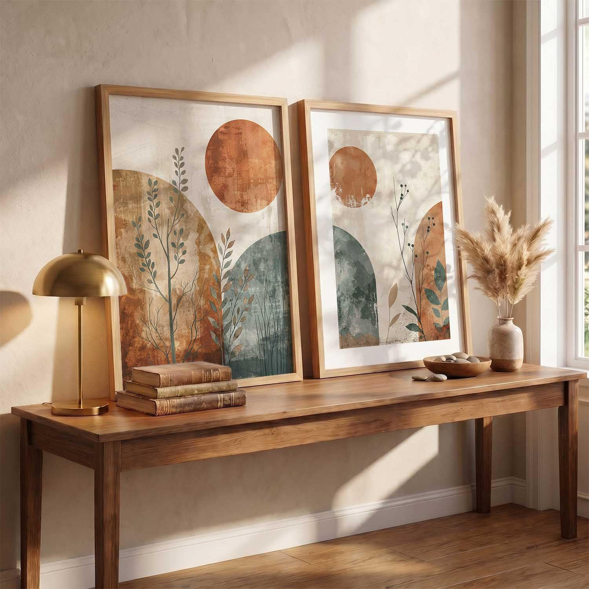 Boho Art Home Decoration Modern Paintings With Frame For Living Room Bed Room Hotel Wall Decor Digital Reprint Set of 2 (13X17 inch)