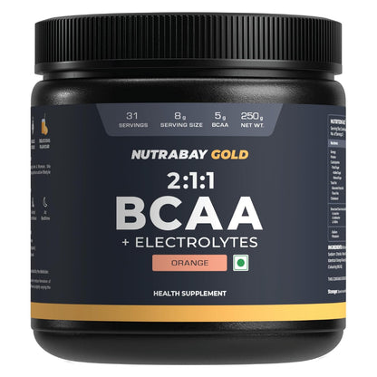 NUTRABAY GOLD 2:1:1 BCAA + Electrolytes supplement container on a white background