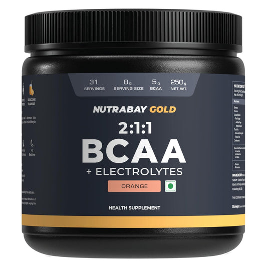 NUTRABAY GOLD 2:1:1 BCAA + Electrolytes supplement container on a white background