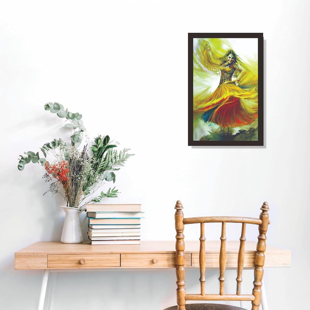 Indian Girl Dancing in Lehenga Choli Woman Lady Painting Photo Frame for Living Room, Bedroom, Home Decor and Wall Decoration (MM 2818, 30.5L x 20.3W cm, Paper, Without Plexi Glass)