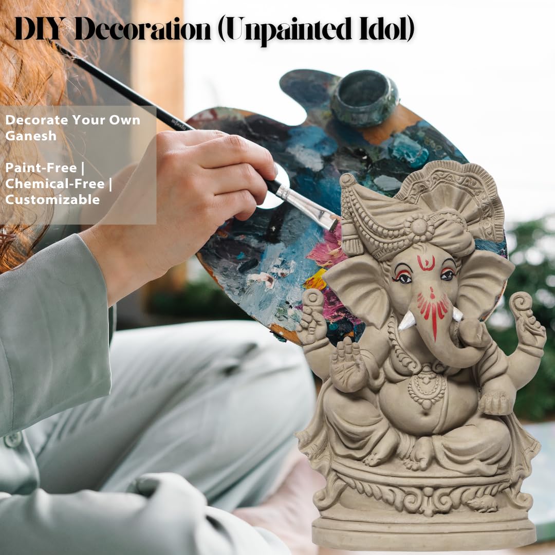 KSI Eco Friendly Ganesha Idol for Home Visarjan, Water Soluble Ganpati Murti, 8.6 Inch Maratha Pagdi Wale Ganesh, Biodegradable, Eco-Friendly Ganpati Decoration