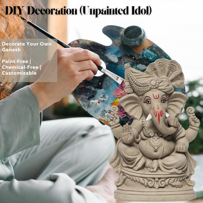 KSI Eco Friendly Ganesha Idol for Home Visarjan, Water Soluble Ganpati Murti, 8.6 Inch Maratha Pagdi Wale Ganesh, Biodegradable, Eco-Friendly Ganpati Decoration