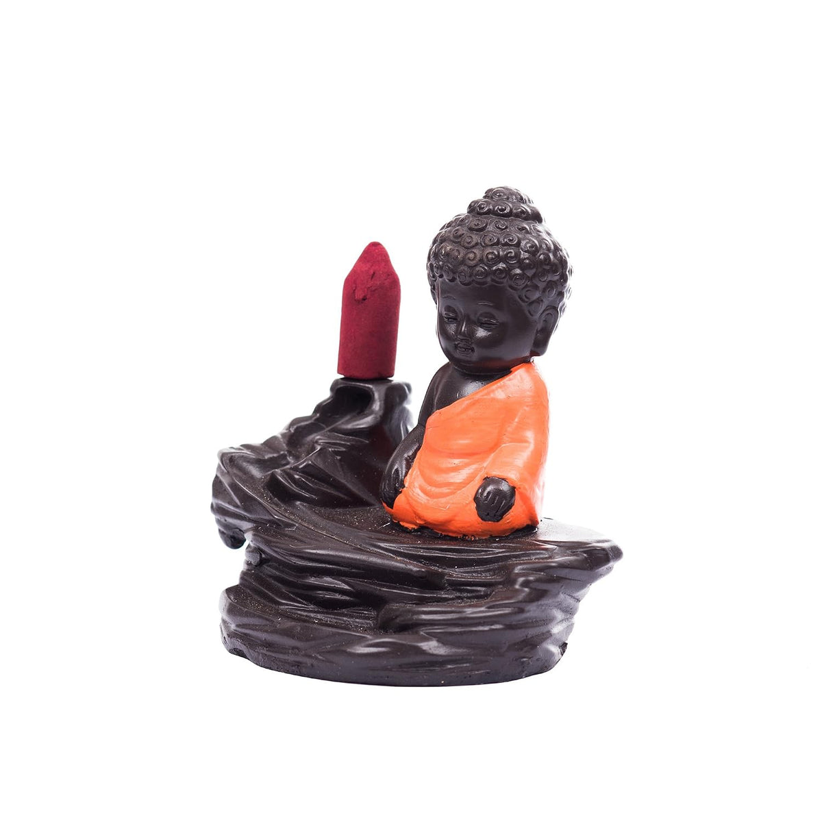 eCraftIndia Buddha Smoke Backflow Incense Holder (7.01 cm x 7.01 cm x 11.98 cm, Brown and Red)