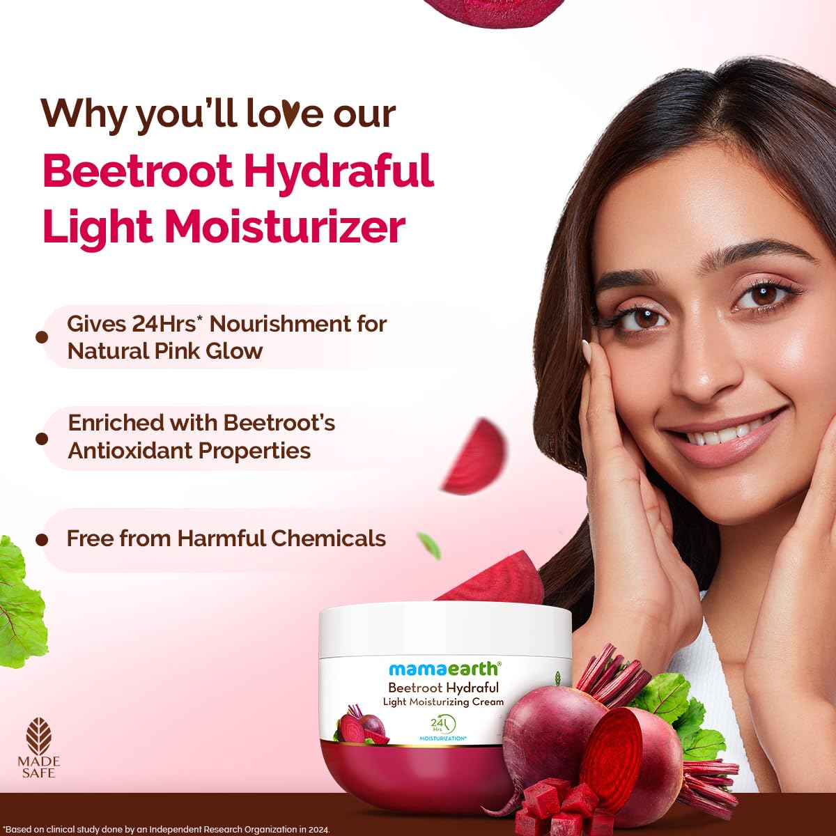 Mamaearth Beetroot Hydraful Light Moisturizing Cream with Beetroot & Hyaluronic Acid | For Hydrated Pink Glow | For Face, Hand & Body | 24-H Moisturization | Quick Absorbing | Non-Greasy | Soft Moisturizer | 200 g
