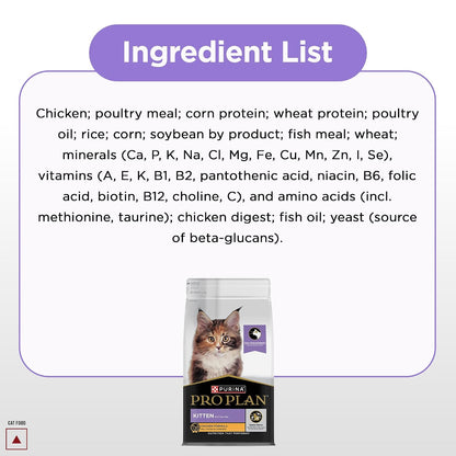 Purina Pro Plan Kitten Dry Food with Chicken, 1.2kg Pack | With Chicken, Complete Kitten Nutrition, High Quality Protein, Essential Vitamins & Minerals