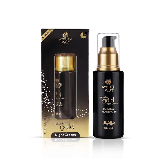 Ayouthveda Sparkling Gold Night Cream | 24K Nano Gold & Kashmiri Saffron | Reduces Fine Lines, Wrinkles & Dark Spots | Restores Skin Firmness & Elasticity | Overnight Anti-Ageing Face Cream | 40g
