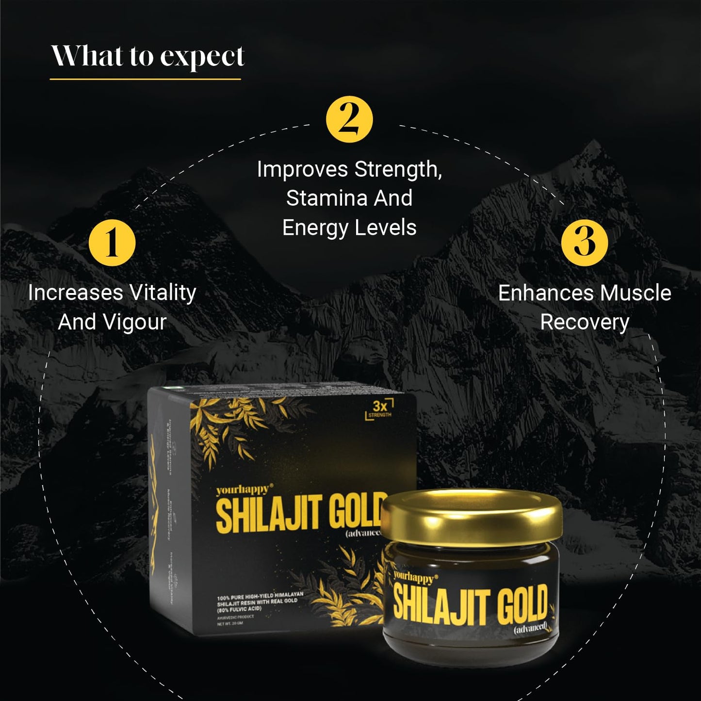YourHappyLife Triple Strength Shilajit Gold Resin with over 80 minerals and 80% fulvic acid for enhanced strength, improved muscle recovery, vitality, and immunity (Pack of 1, 20 Grams)