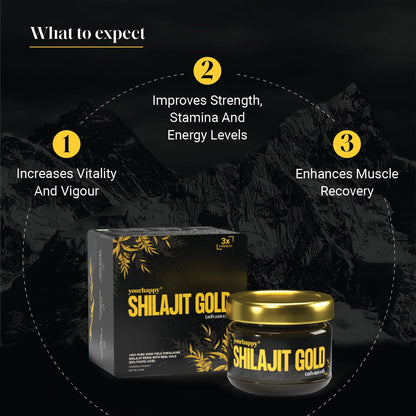 YourHappyLife Triple Strength Shilajit Gold Resin with over 80 minerals and 80% fulvic acid for enhanced strength, improved muscle recovery, vitality, and immunity (Pack of 1, 20 Grams)