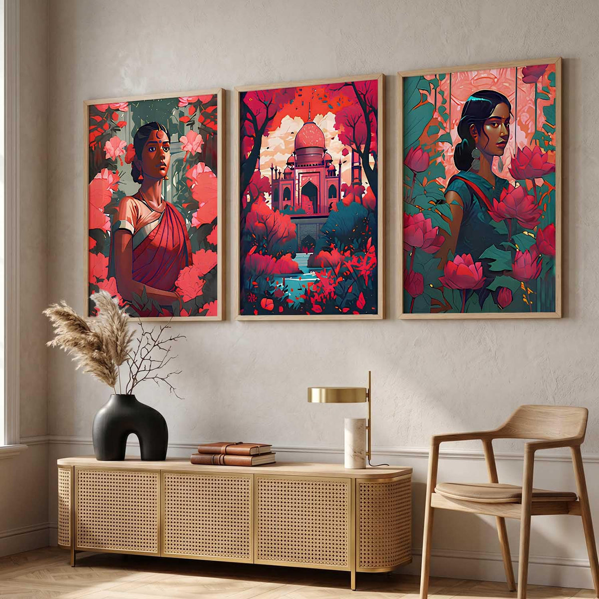 Modern Wall Art Home Decoration Paintings With Frame For Living Room Bed Room Hotel Wall Decor Digital Reprint Set of 3 (13X17 inch)