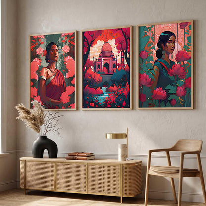 Modern Wall Art Home Decoration Paintings With Frame For Living Room Bed Room Hotel Wall Decor Digital Reprint Set of 3 (13X17 inch)