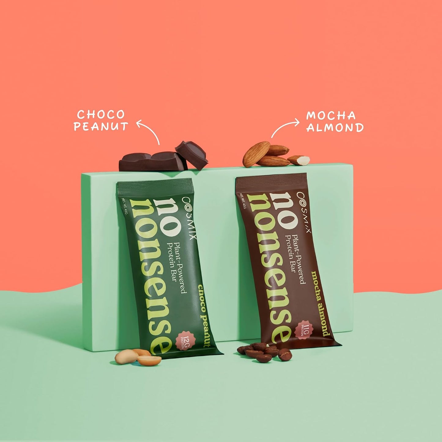 Cosmix No-Nonsense Protein Bar | Mocha Almond | 11g Complete Plant Protein + 6g Fibre | No Added Sugar or Preservatives | Gluten & Lactose-Free, Gut-Friendly | 45g Bar