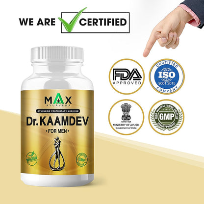 Max Ayurveda Dr. Kaamdev Capsules for Men (30 Capsules) - 100% Vegan and GMP Certified | Stamina, Power and Energy Booster