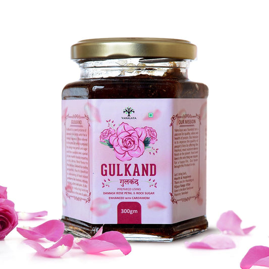 VANALAYA Natural Gulkand Rose Petal Jam - Traditional Ayurvedic Sun-Cooked Damask Rose with Cardamom - Natural Rose Gulkand 300g