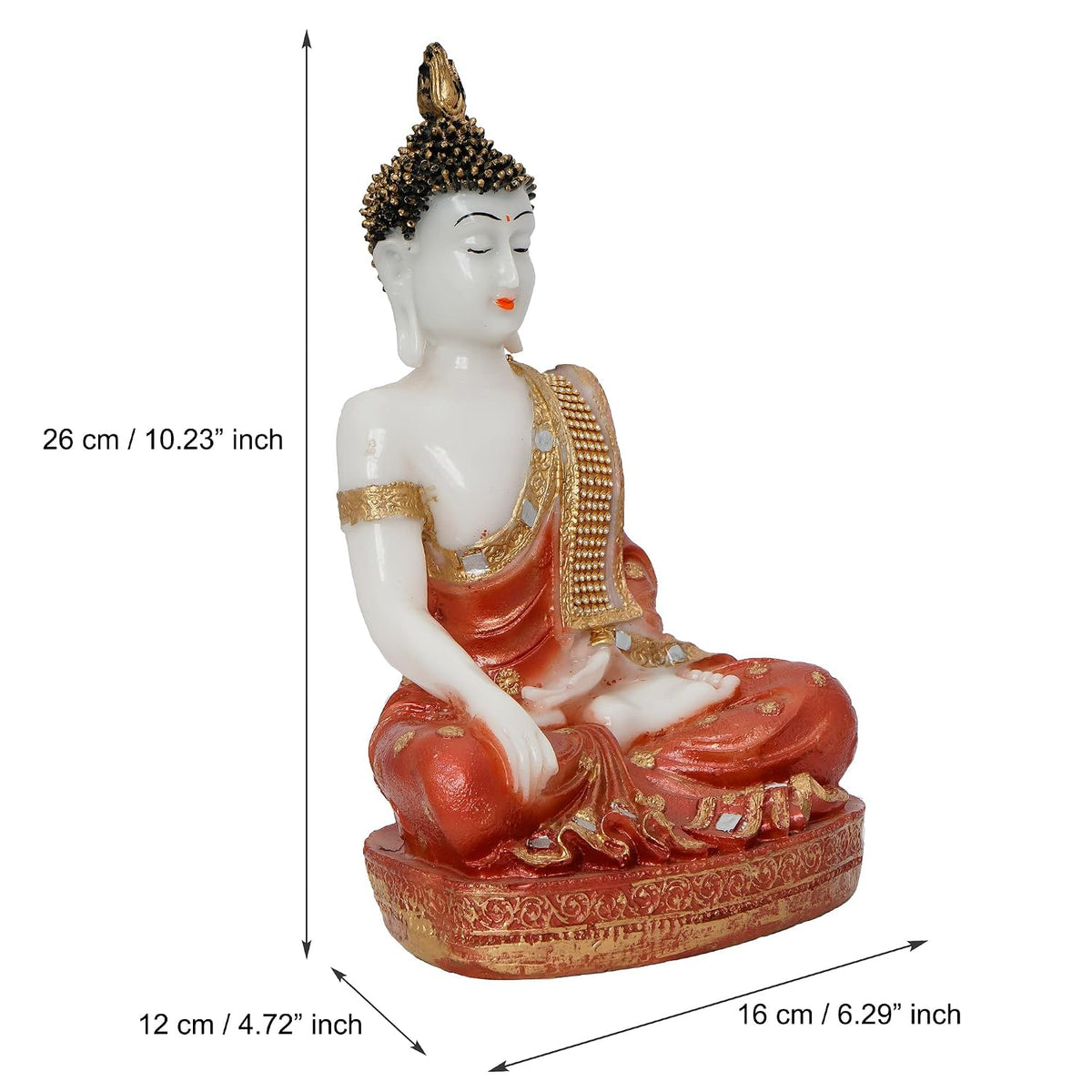 Polyresin Orange & White Meditating Lord Buddha Statue - Serene Inspiring Home Decor Accent Perfect for Meditation Room, Living Space, Yoga Studio, Office - Gift for Housewarmings, Diwali
