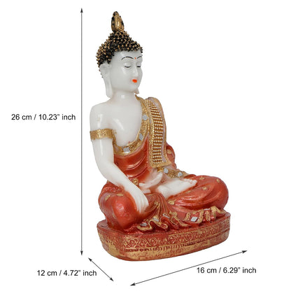 Polyresin Orange & White Meditating Lord Buddha Statue - Serene Inspiring Home Decor Accent Perfect for Meditation Room, Living Space, Yoga Studio, Office - Gift for Housewarmings, Diwali