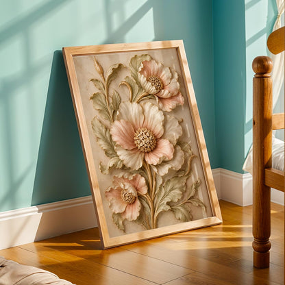 Floral Botanical Wall Painting with Frame | Premium Textured Flower & Leaf Artwork, Pastel Nature Wall Decor Framed for Living Room Bedroom Office and Home Decoration (Art-7,13x19inch)