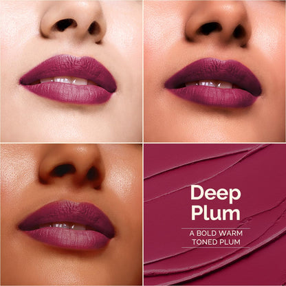 Mamaearth Luxe Matte Long Stay Lipstick with Passion Fruit Oil & Vitamin E -2g | Deep Plum 16 Hour Long Stay | High Impact Color | Made Safe Certified