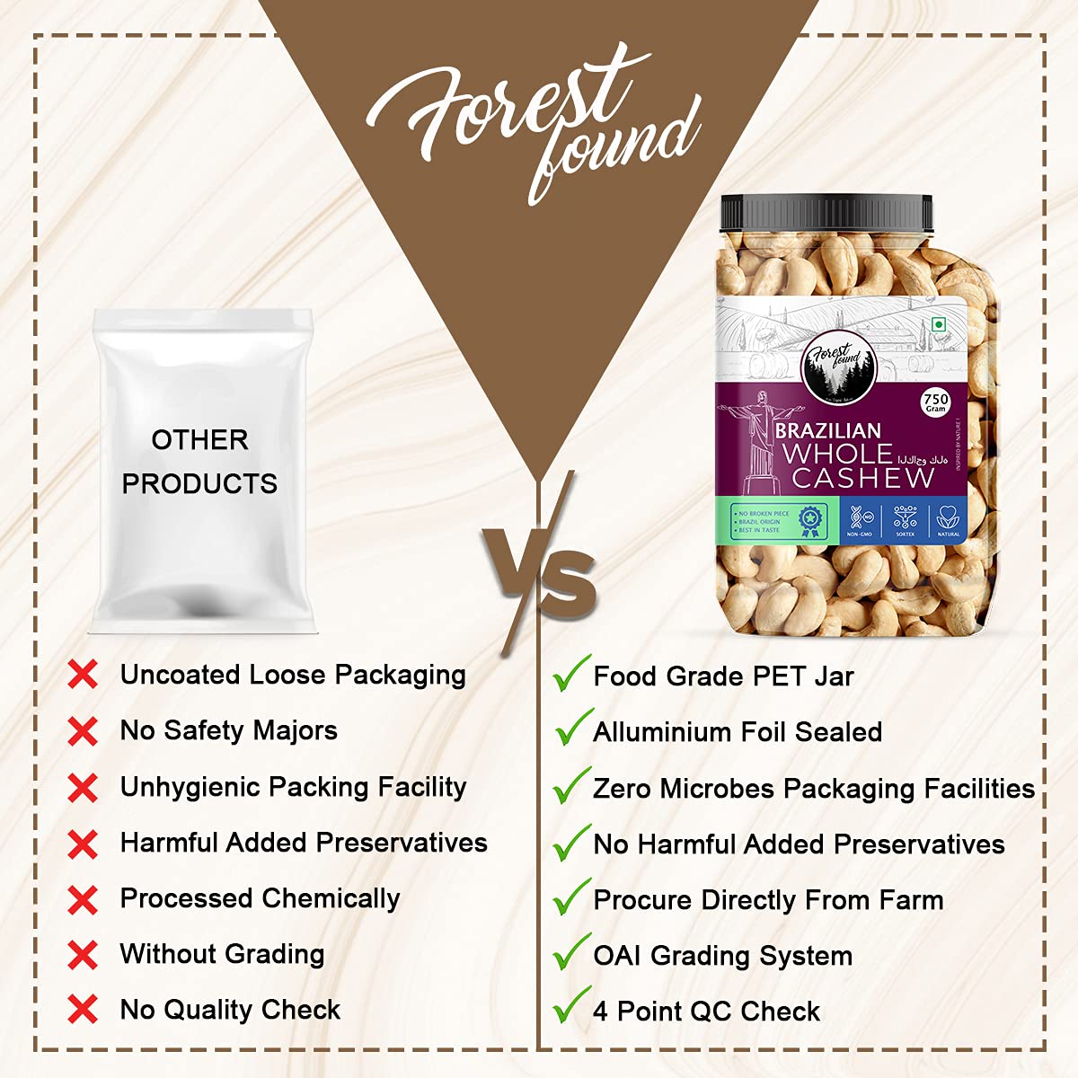 Forest Found 900g Brazilian Jumbo Cashews - Extra Large Whole Kaju - Bigger Than W320 Premium Grade - 100% Natural & Fresh Healthy Dry Fruit