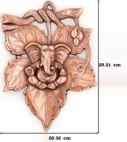 eCraftIndia Lord Ganesha on Creative Leaf Wall Hanging (20 cm x 1.25 cm x 28.75 cm, Brown)