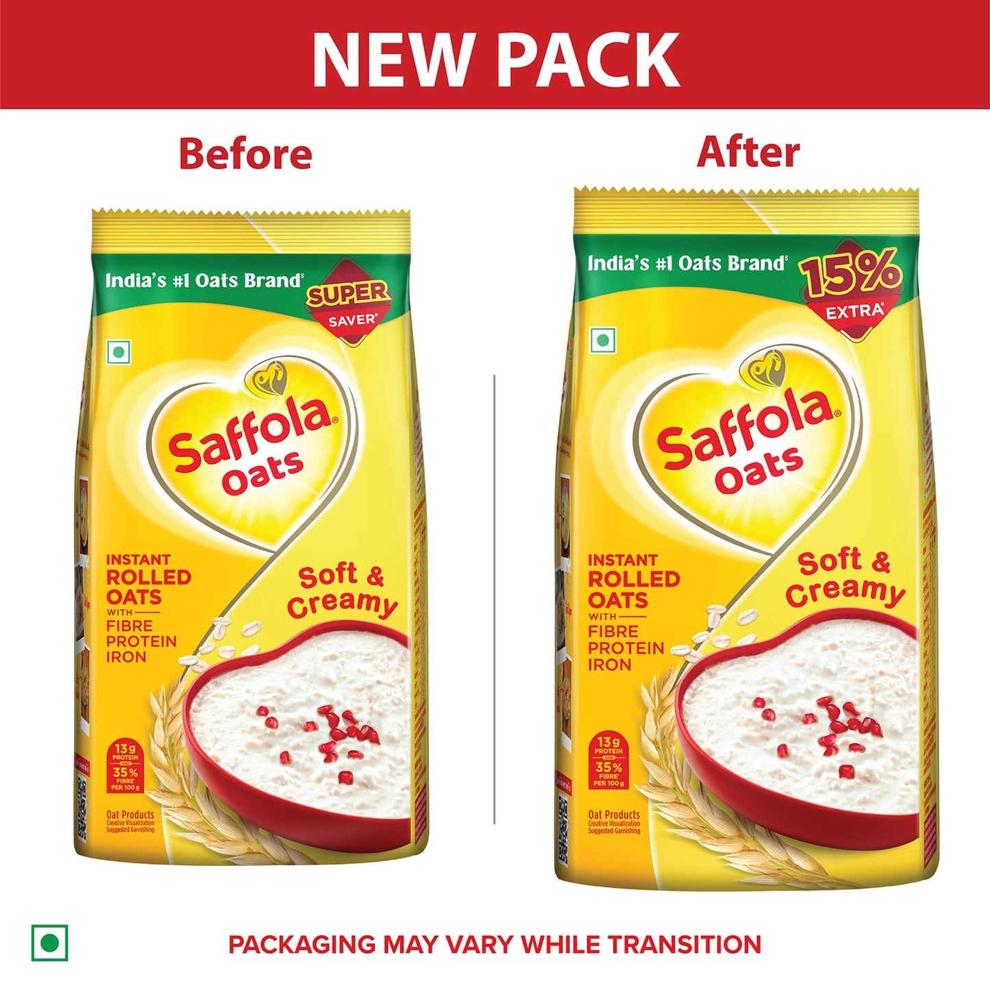 Saffola Oats, 13g High Protein, 10g High Fibre | Instant Rolled Oats | Soft and Creamy | Helps manage weight