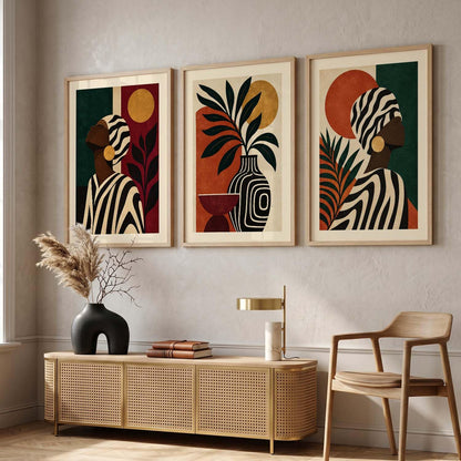 BOHO Home Decor Wall Art | Aesthetic BOHO Artwork with Frame for Living Room Bedroom Hotel Decoration | Digital Reprint Set of 3 Floral | 13X17 Inch