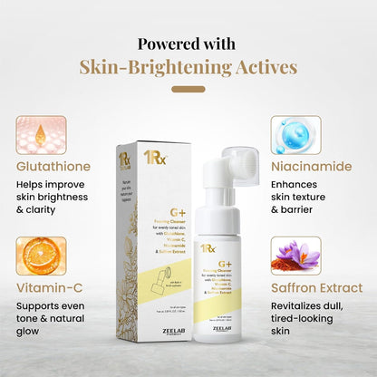Skincare product with packaging and ingredients highlighted on a light gray background