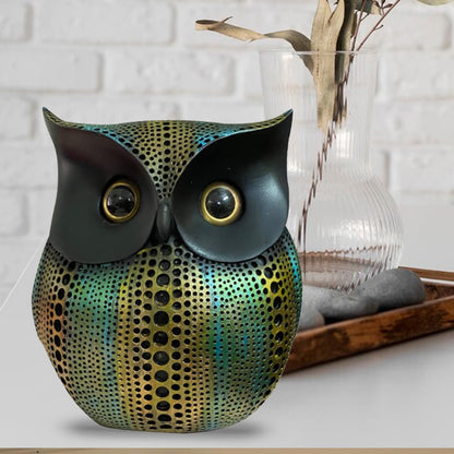 Modern Classy Happy Owl Resin Art Figure Showpiece (Multicolor), 13L X 6.5W X 14H CM