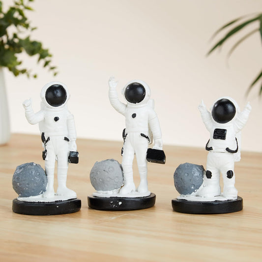 3 pcs Astronaut Statues for Home Decor (Pack of 3, Black & White)