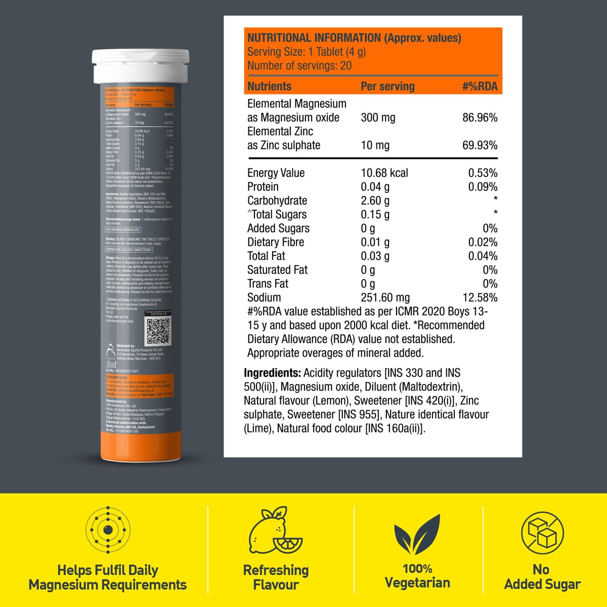 Fast&Up Magnesio - Magnesium and Zinc for Muscle Health and Stress - 20 Effervescent Tablets - Lime and Lemon Flavor