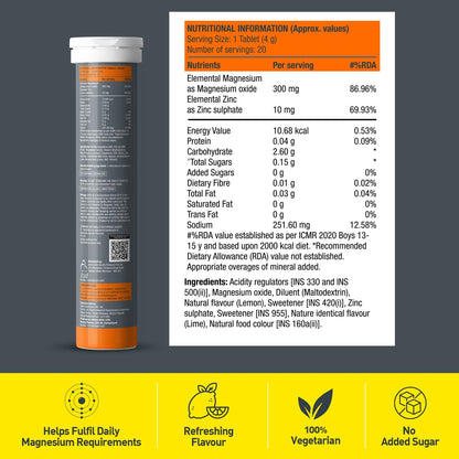 Fast&Up Magnesio - Magnesium and Zinc for Muscle Health and Stress - 20 Effervescent Tablets - Lime and Lemon Flavor