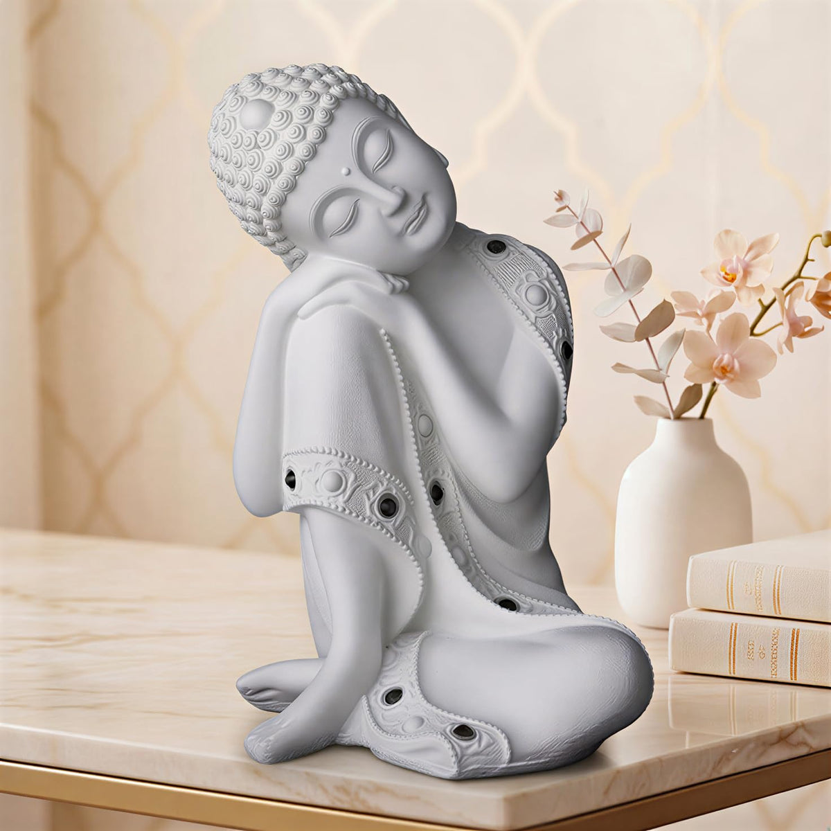 Buddha Idol Statue | Show Pieces for Home Decor Living Room (White)