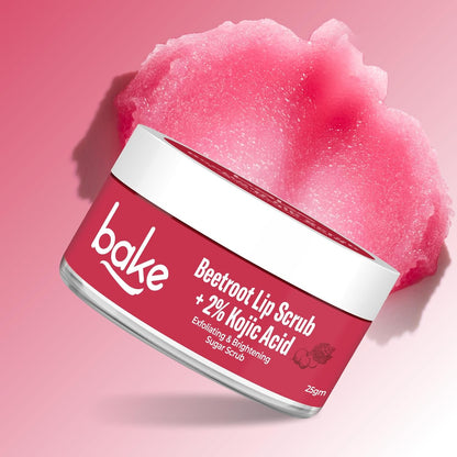BAKE 2% Kojic Acid Beetroot Lip Scrub for Dark Pigmented Lips with Sugar Granules for Dry & Pink Lips, For Men & Women - 25g