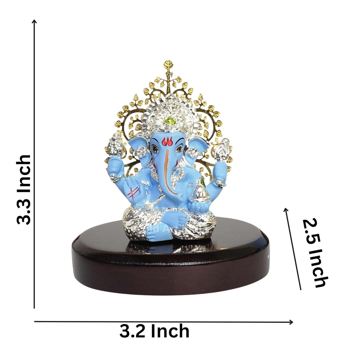 Gold Art India Lord Ganesha Idol Kalpavruksh Tree Ganesh Idol for Home Entrance Ganesh Ji for Car Dashboard | Ganesh Murti for Home Decor, Gifting & Pooja Room Oval MDF Base (Blue)