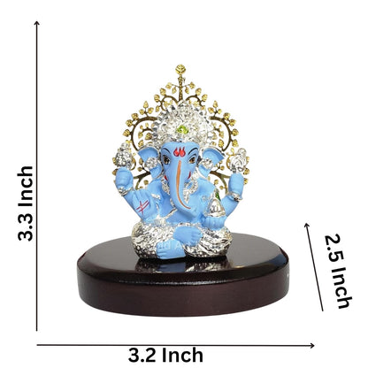 Gold Art India Lord Ganesha Idol Kalpavruksh Tree Ganesh Idol for Home Entrance Ganesh Ji for Car Dashboard | Ganesh Murti for Home Decor, Gifting & Pooja Room Oval MDF Base (Blue)