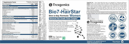 Trexegenics Bio7-HairStar supplement label for women with nutritional information and branding.