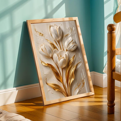 Floral Botanical Wall Painting with Frame | Premium Textured Flower & Leaf Artwork, Pastel Nature Wall Decor Framed for Living Room Bedroom Office and Home Decoration (Art-9,13x19inch)