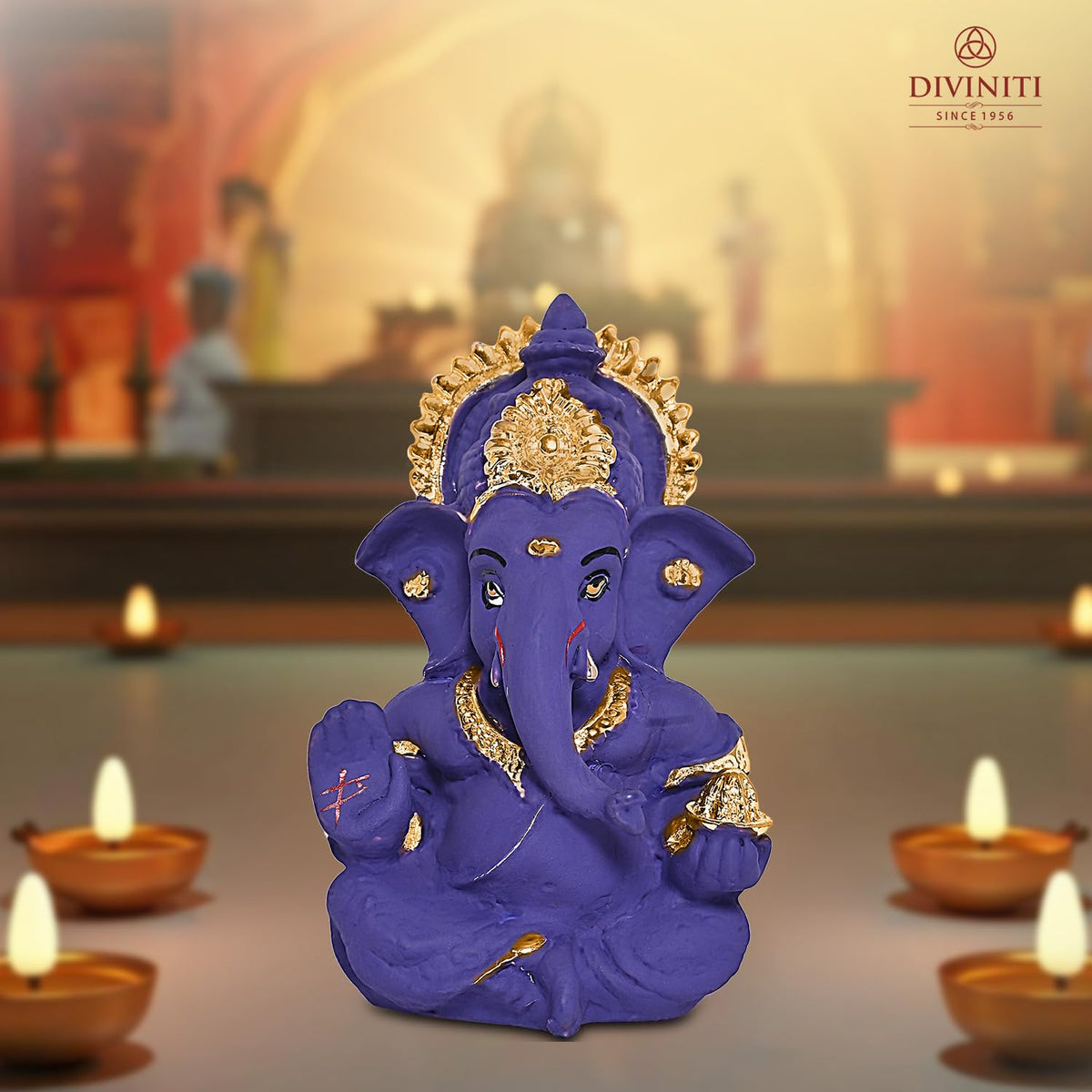 24K Gold Plated Resin Lord Ganesha Idol for Car Dashboard, Tabletop|Ganesh Statue for Good Luck and Success|Ganpati Murti for Home Decor Mandir, Office Desk Puja Gift Purple (8.4x4.2cm)