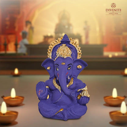 24K Gold Plated Resin Lord Ganesha Idol for Car Dashboard, Tabletop|Ganesh Statue for Good Luck and Success|Ganpati Murti for Home Decor Mandir, Office Desk Puja Gift Purple (8.4x4.2cm)