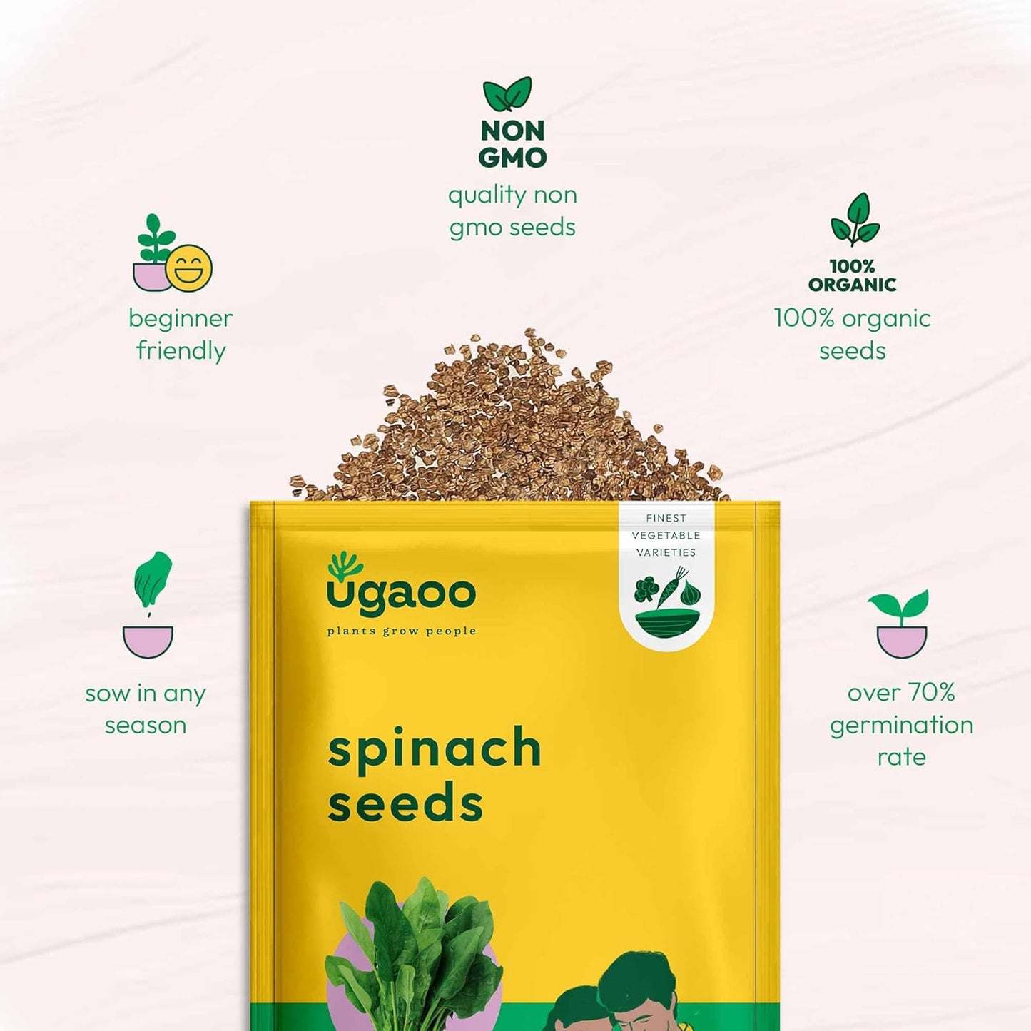UGAOO Palak or Spinach Vegetable Seeds (Green, Pack of 16 g) -1700 Seeds