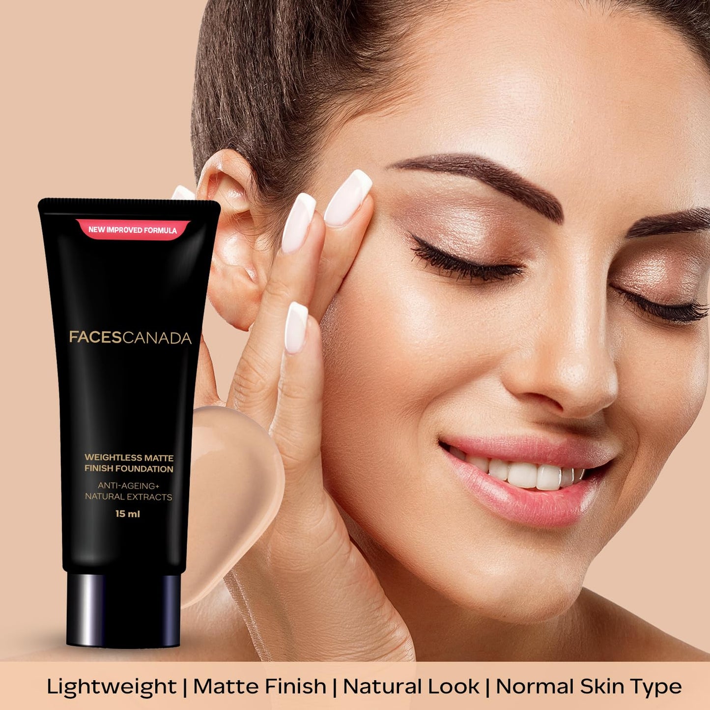 FACESCANADA Weightless Matte Finish Foundation - Medium Natural, 15ml | Lightweight | Natural Finish | Anti-Ageing | Non-Clog Pores | Enriched With Olive Seed Oil, Grape Extract, Shea Butter