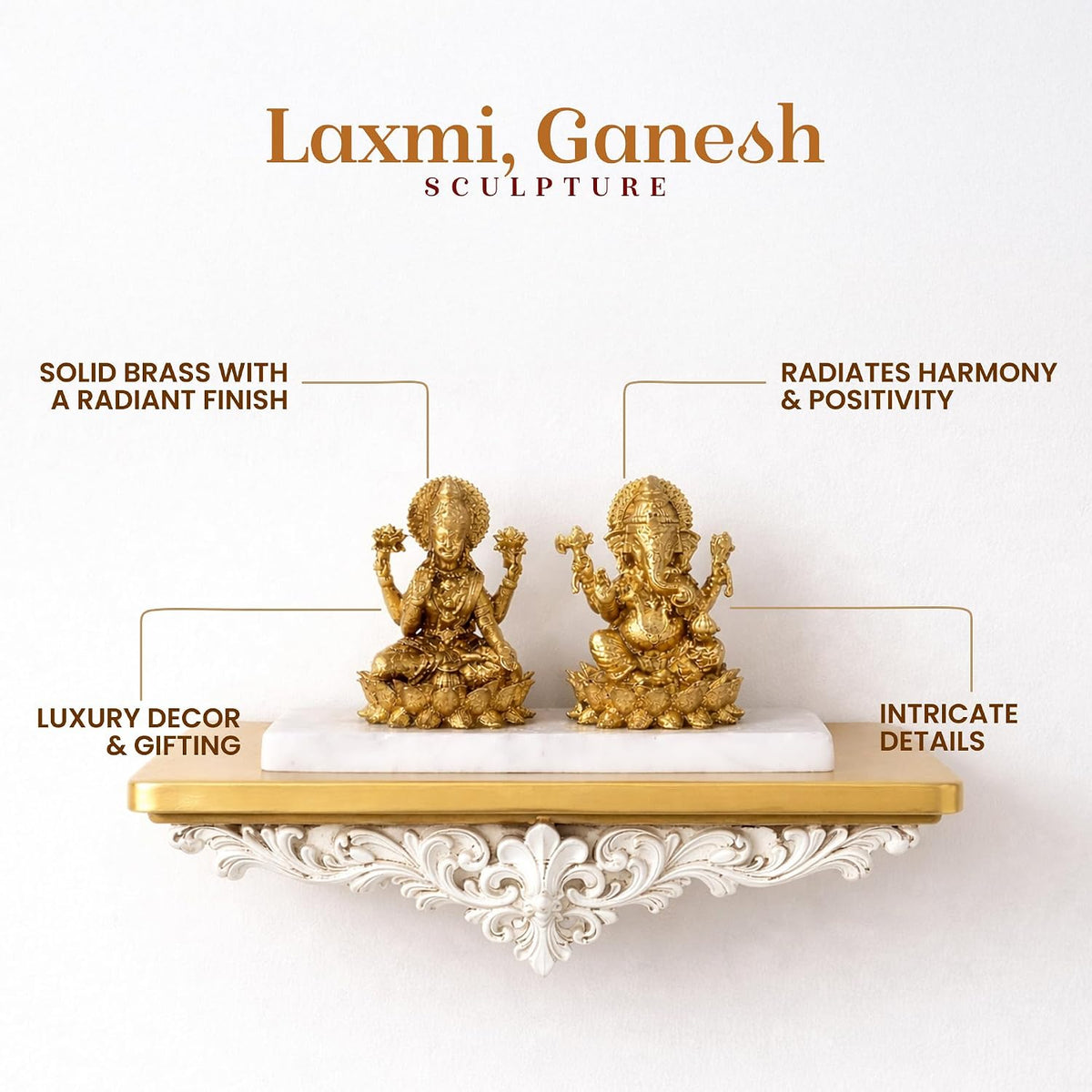 Brass Lakshmi Ganesh Idol Set on Marble Base | Laxmi Ganesh Murti for Pooja, Home Temple & Mandir | Hindu God Brass Statue (Design 01: L8 x W5 x H4 cm)
