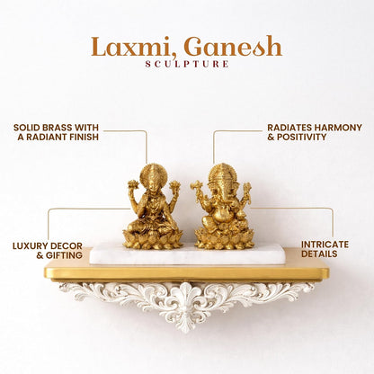 Brass Lakshmi Ganesh Idol Set on Marble Base | Laxmi Ganesh Murti for Pooja, Home Temple & Mandir | Hindu God Brass Statue (Design 01: L8 x W5 x H4 cm)