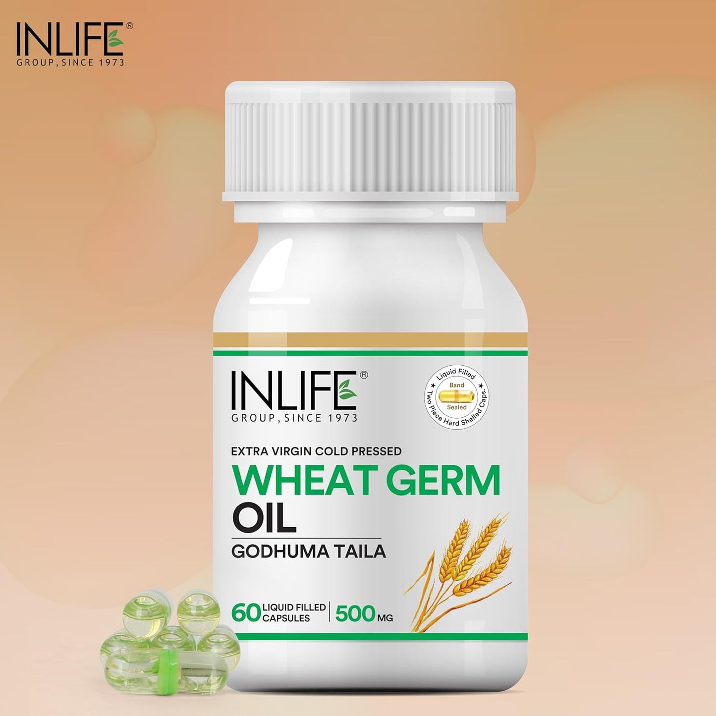 INLIFE Wheat Germ Oil Supplement | Natural Source of Vitamin E, 500 mg - 60 Capsules (Pack of 1, 60, count)
