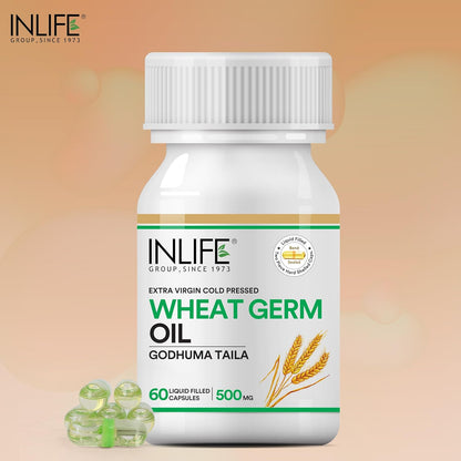 INLIFE Wheat Germ Oil Supplement | Natural Source of Vitamin E, 500 mg - 60 Capsules (Pack of 1, 60, count)