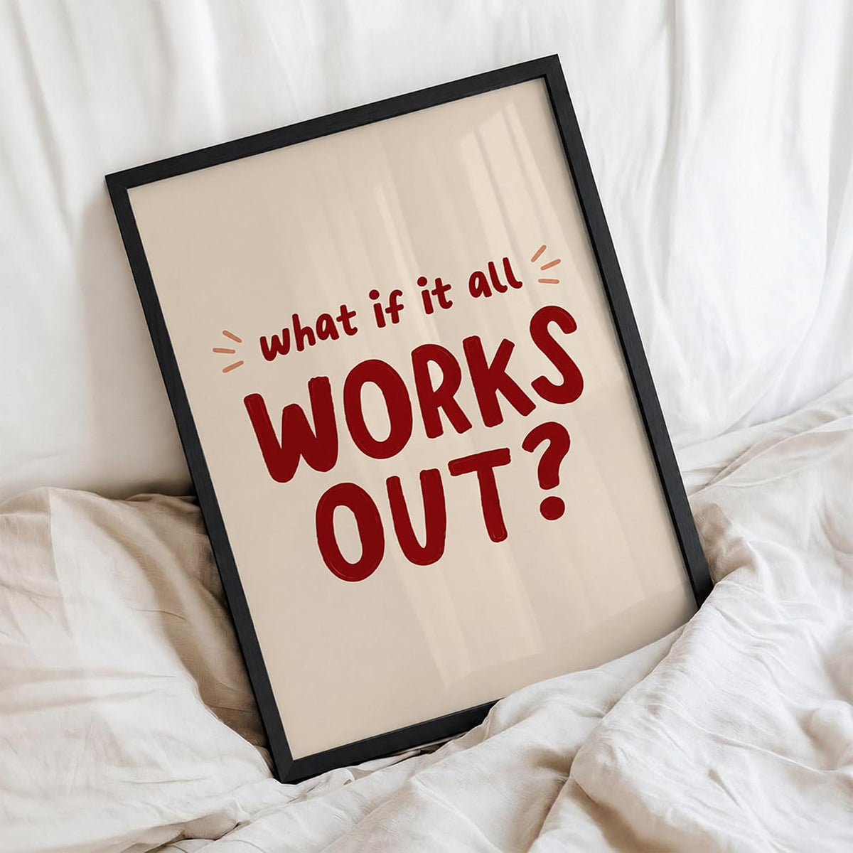 What If It All Works Out Motivational Wall Art Framed Poster for Home Decor, Inspirational Quote Wall Decor for Bedroom Living Room Office Study Room, Positive Aesthetic Wall Decoration (DGN03-Black10x13 inch)