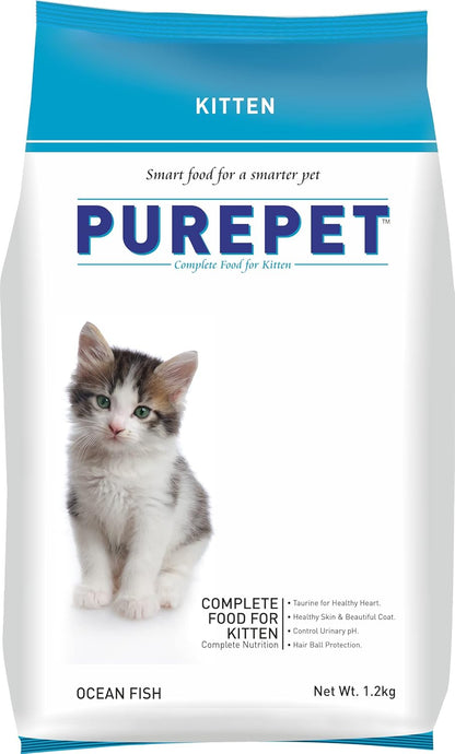 Purepet Kitten Dry Cat Food 1.2kg | Ocean Fish Flavour | Supports Active Behaviour | Hairball Control | Urinary Tract Health | Nutrient-Rich with Essential Minerals