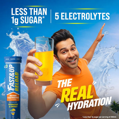 Fast&Up Reload (5 Litres) Low Sugar energy drink for Instant Hydration - 20 Effervescent Tablets with all 5 Essential Electrolytes + Added Vitamins - Certified Electrolytes Drink - Mango flavour