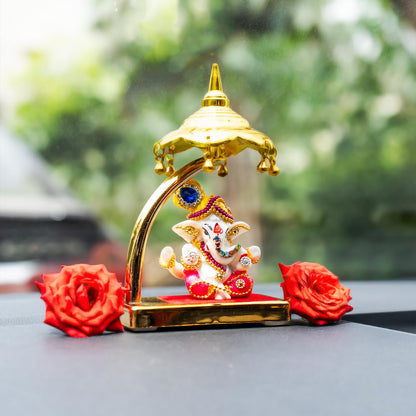 Ganesh Idol for Car Dashboard with Umbrella | Ganpati Idol for Cars | Vinayak Idols for Car Dash Board, Home Decor | Ganapathi for Home | Vinayagar Statue for Office Desk
