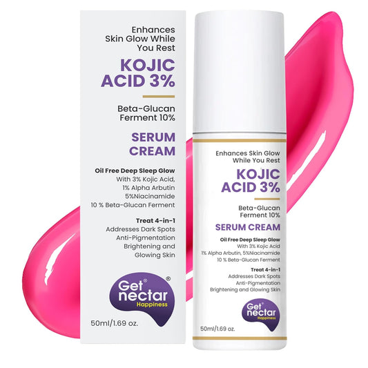 Get Nectar Happiness Glow Serum Cream with 3% Kojic Acid 5% Niacinamide 1% Alpha Arbutin & 25% Beta-Glucan for Dark Spots, Anti-Pigmentation, Brightening, Glowing Skin 50ml