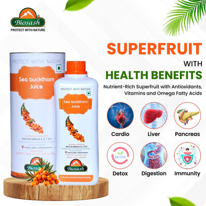 Biosash Sea Buckthorn Juice 250ml | Organic Cold-Pressed Pure Juice | Rich in Omega 3 6 7 9, Vitamins & Antioxidants | No Added Sugars, Sea Buckthorn Berries for Wellness Vitality &Immunity